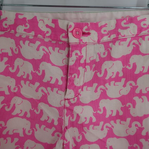Lilly Pulitzer Pink White Elephant Scalloped Shorts Size 10 - Picture 3 of 9